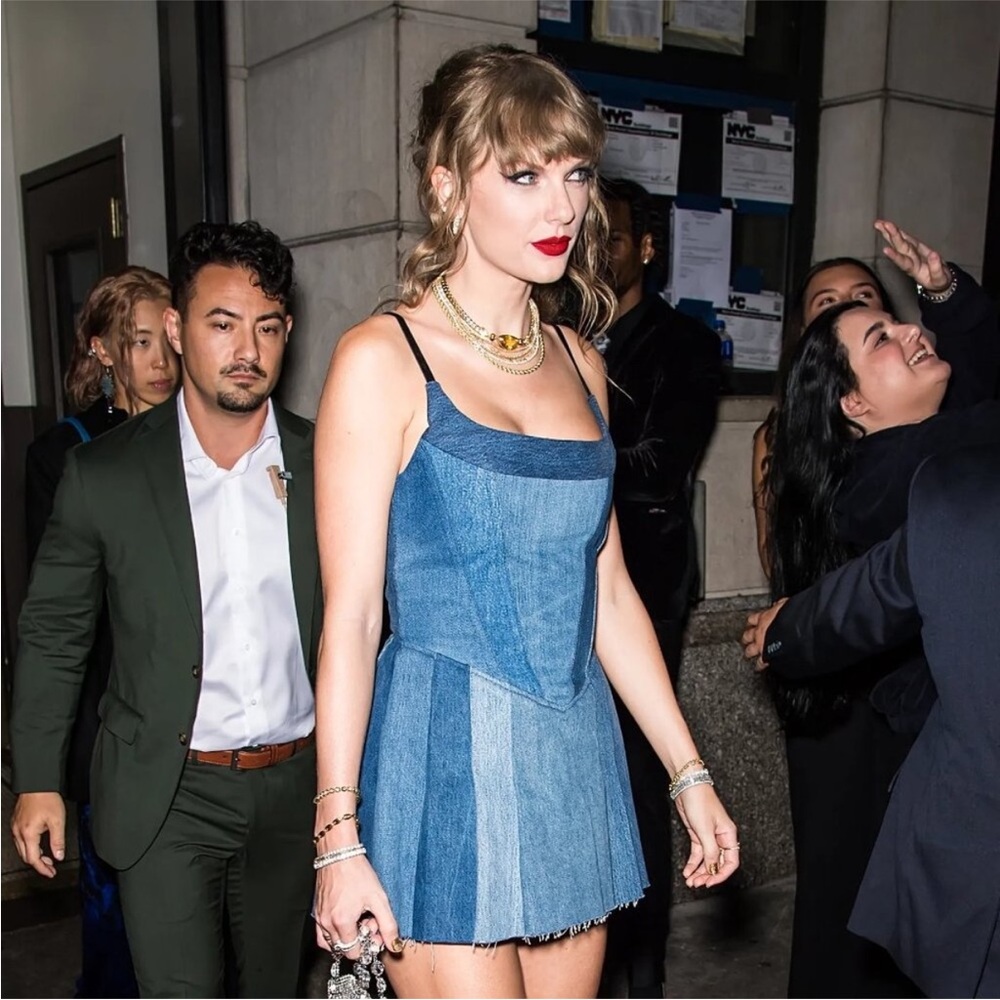 EB Denim Polka Dress In Upcycled Denim ASO Taylor Swift Sabrina Carpenter RARE